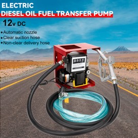 110 Volt Electric Diesel Oil Fuel Transfer Pump Self Priming Display Meter with 13ft Hose & Fuel Nozzle Kit