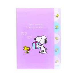Sunstar Stationery S2139448 Snoopy Clear File, 5 Pockets, Woodstock & Snoopy, Violet