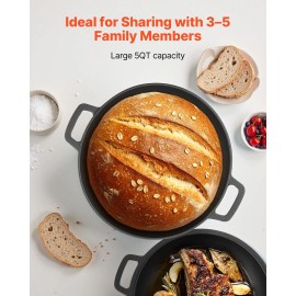 2-in-1 Pre-Seasoned Cast Iron Dutch Oven with Skillet Lid 5QT Cookware and Proofing Basket Bread Baking Accessoriescolor: Black Color, capacity: 5 qt