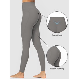 Sunzfly Invisible Butt Scrunch Workout Leggings with Pockets for Women, No Front Seam Gym Yoga Pants with Tummy Control 28" Charcoal Gray X-Small