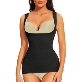 Joyshaper Shapewear Women's Undershirt Top Underbust Body Shaper Tank Tops Seamless Tummy Control Vests with Wide Straps Shaping Camisole Shirt, black
