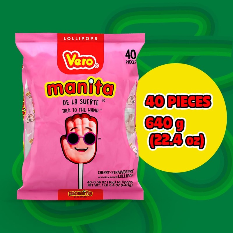 Vero Manita Paletas Strawberry & Cherry Flavored Lollipop (40 Count