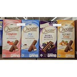 Generic Choceur Milk Chocolate Bars Milk Crème, Milk Hazelnut Crisp, Raisin & Nut, Strawberry Yogurt Smooth Creamy European Chocolate 7.1oz 200g (Four Bars), Full Size