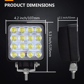 AUXTINGS 4 inch 48W Flood Square LED Work Light Bar 4800 Lumens 6000K for ATV 4x4 Trailer Fishing Boat Tractor Truck (Pack of 2)