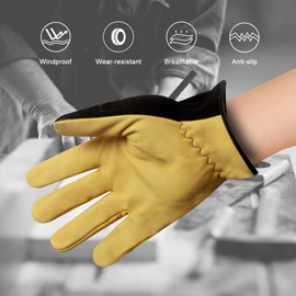 hisptgo Leather Work Gloves for Men and Women, Breathable Gardening Gloves, Extremely Soft and Thin Leather Palm Work Gloves for Gardening, Welding, Construction, Chainsaw