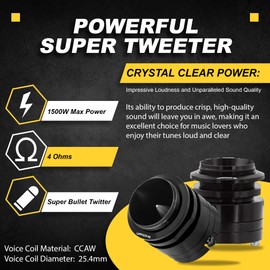 Warzone 2X WZ45TW 1.7-Inch Super Tweeter Speaker, 4 Ohm, 3000W Total Max Power, 106dB Sensitivity, Titanium Diaphragm, CCAW Voice Coil for Pro Car Audio (Pair)