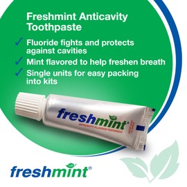 144 Tubes of Freshmint 0.6 oz. Anticavity Fluoride Toothpaste, Metallic Tube, Tubes do not have Individual Boxes for Extra Savings, Travel Size