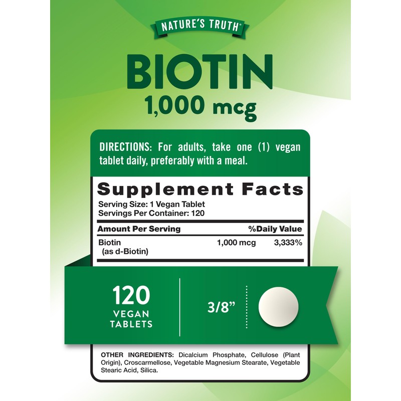 Nature's Truth Biotin 1000mcg | 120 Tablets | Vegan, Non-GMO,