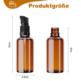 8 Stück 50ml Leer Braunglasflaschen mit Pumpspender, Bernsteinfarbene Glas Lotion Flaschen, Nachfüllbare Kosmetikflaschen für Ätherische Öle, Cremes, Shampoo,Kosmetik & Reisebedarf