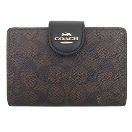 [My Organyee] Women's Wallet Mail Order L-Shaped Shoulder Bifold Wallet Medium Corner Zip Wallet Signature Canvas Outlet, Walnut × Black