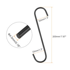 sourcing map S Hanging Hooks, 8inch/200mm Extra Long Steel Hanger, Indoor Outdoor Uses for Garden, Bathroom, Closet, Workshop, Kitchen, Black, 6Pcs