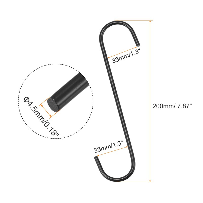sourcing map S Hanging Hooks, 8inch/200mm Extra Long Steel Hanger,