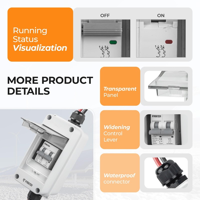 Pjerjzn 30A Solar Panel Disconnect Switch 400V DC/AC Solar Shut