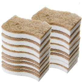 JDF3CISH 16PCS Esponjas de Limpieza de Cocina, Esponja de Doble Cara Naturales, Esponja Hechas De Celulosa Antirayaduras y Sisal De Coco, Ecológicas, De Secado Rápido y Sin Olor