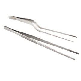 O'Creme Culinary Stainless Steel Tweezer Tongs Set of 2 - One 10 Inch Straight and One 8 Inch Offset (Silver)
