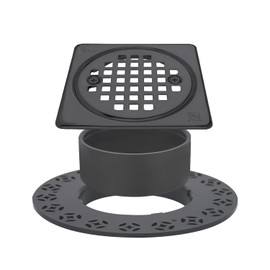 Uni-Green 4” Matte Black Shower Drain Grate Kit Replacement - Compatible with Schluter Kerdi-Drain Flange - Square Shower Floor Drain with Adjustable Collar - 304 Stainless Steel Grate