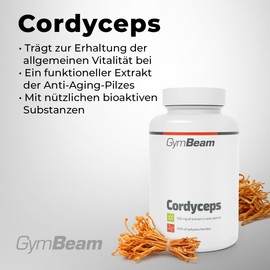 GymBeam GymBeam Cordyceps (Kapseln) - Funktioneller Extrakt aus dem Cordyceps Sinensis-Pilz, 2000 mg pro Tagesdosis, mit 40% igen Polysaccharidgehalt, gluten- und laktosefrei, vegan, 90 caps