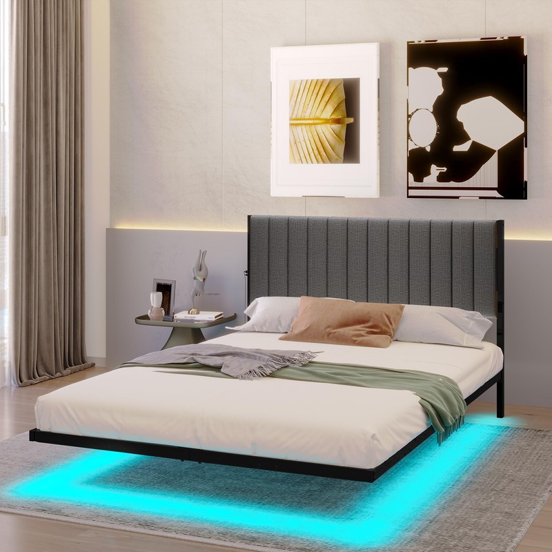 ARFARLY Floating Double Bed Frame with LED Lights and Charging