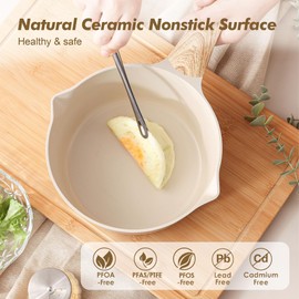 Ceramic Nonstick Sauce Pan with Lid, 1.5 Quart Small Saucepan, Cooking Pot with Stay Cool Handle, Non toxic Kitchen Sauce Pot, Non stick Sauciers, Induction Pot, PFOA PTFE PFAS PFOA Free