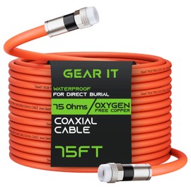 GEARit Coaxial Cable for Direct Burial (75ft) RG6 70 Ohm RF Rubber Boot Waterproof Underground in-Wall with Rubber Boot, High-Speed Internet, Broadband, Digital TV Aerial, Satellite Cable 75 Feet