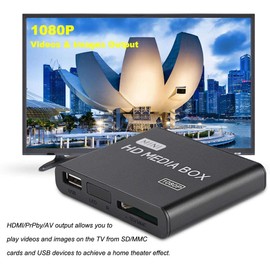 1080P Full HD Box Media Player, 100 Mbit/s Media Player Box, Support for USB MMC RMVB MP3 AVI MKV, Super Remote Control Receiver Module, Widely Compatible (Black)
