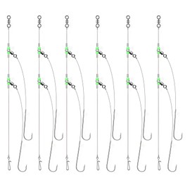 Sea Fishing Rigs, 6 Glow Bead Rigs for Beach Casting and Shore Fishing, Pre-Rigged Hooks for Flounder, Bass, and Plaice, 3 Line Rigs with 50 cm Hook Spacing, 120 cm Total Length