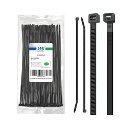 HS Strong Medium Zip Ties 8 Inch x 3/16" UV Rated Black 100 PCS Cable Zipties 50 Pounds Heavy Duty Self-Locking Strap Ties Automotive,Outdoor Fence Purpose