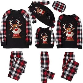 Awoscut Christmas Family Matching Pajamas for Xmas Elk Jammies Sleepwear Long Sleeve Pants Pjs 6 Months
