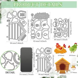 MAYJOYDIY Chicken Coop Hens Metal Cutting Dies Eggs Chicken Nest Frame Die Cuts Template Farm Animal Eggshells Embossing Cutting Stencil for Card Making DIY Scrapbooking Craft Paper Album Decoration