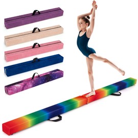 Giantex 8FT Balance Beam, Folding Gymnastics Beam w/Carry Handles, Non Slip Rubber Base for Kids, Floor Gymnastics Beam for Training, Practice & Professional Home Exercise (Rainbow)