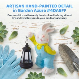 Solar-Powered Rabbit with LED Lights Garden Ornament — Outdoor Resin Animal Sculpture, Solar-Powered Waterproof Lawn Decoration, Suitable for Patios, Courtyards, Porches, Homes, and Gardens (White)