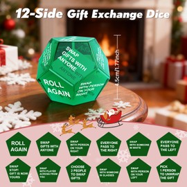 Santa Swap Gift Exchange Dice, Xmas Stocking Stuffers 2025, Exchange Game, 12 Sided Dice for Holiday Parties, Family Gatherings & Office Events with Themed Gameplay Actions