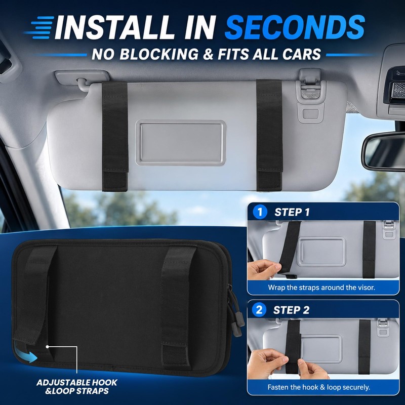 LEPHYON Tactical Car Visor Organizer with Molle Panel, Sunglasses Holder,