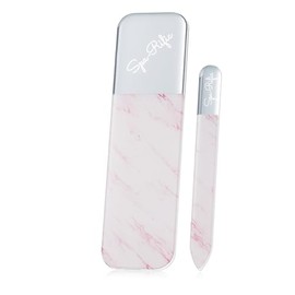 Spa-Rific 2pc Nano File Set: Professional Heavy Duty Glass Nail Files with Case Kit - Reusable Crystal Fingernail Manicure and Pedicure Tools for Men, Women, and Adults (Pink Marble)
