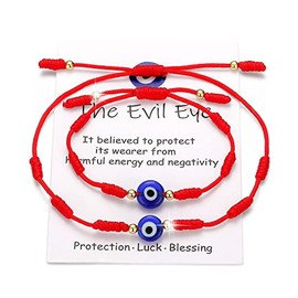 QMEXINS 7 Knot Red String Evil Eye Bracelet Adjustable Matching Protection Bracelets for Women Men Family