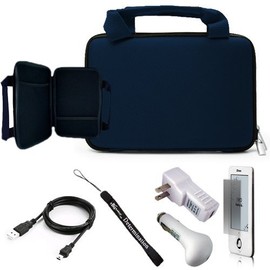 Blue Protective Cover Carrying Case for BeBook Neo Book Reader eReader and Hand Strap and Screen Protector and 3 in 1 Travel Charger Combo Set Includes a Home and Car Charger with a USB Data Cable