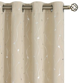 BGment Room Darkening Curtains 72 Inches Long, Grommet Thermal Insulated Blackout Curtains with Wave Line and Dots Printed for Bedroom, 2 Panels, Each 52 x 72 Inch, Beige