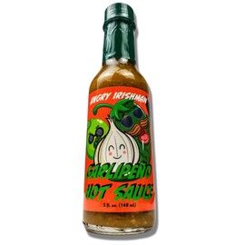 Garlipeno' Hot Sauce Made with Just 5 Ingredients Jalapenos, Lime Juice, Onions, Garlic and Salt. Use on Chicken Wings, Pasta, Shrimp by Angry Irishman (5 oz. Glass Bottle)