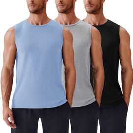 PINSPARK Men's 3 Pack Workout Tank Tops Gym Sleeveless Shirts Quick Dry Training Muscle Shirts for Men