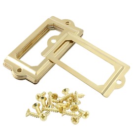 Unlorspy 10Pcs Antique Metal Name Card Frame,70 x 33mm Metal Label Holders,File Name Card Tag Holder with Screws for Drawer File Cabinet Shelves (Gold)