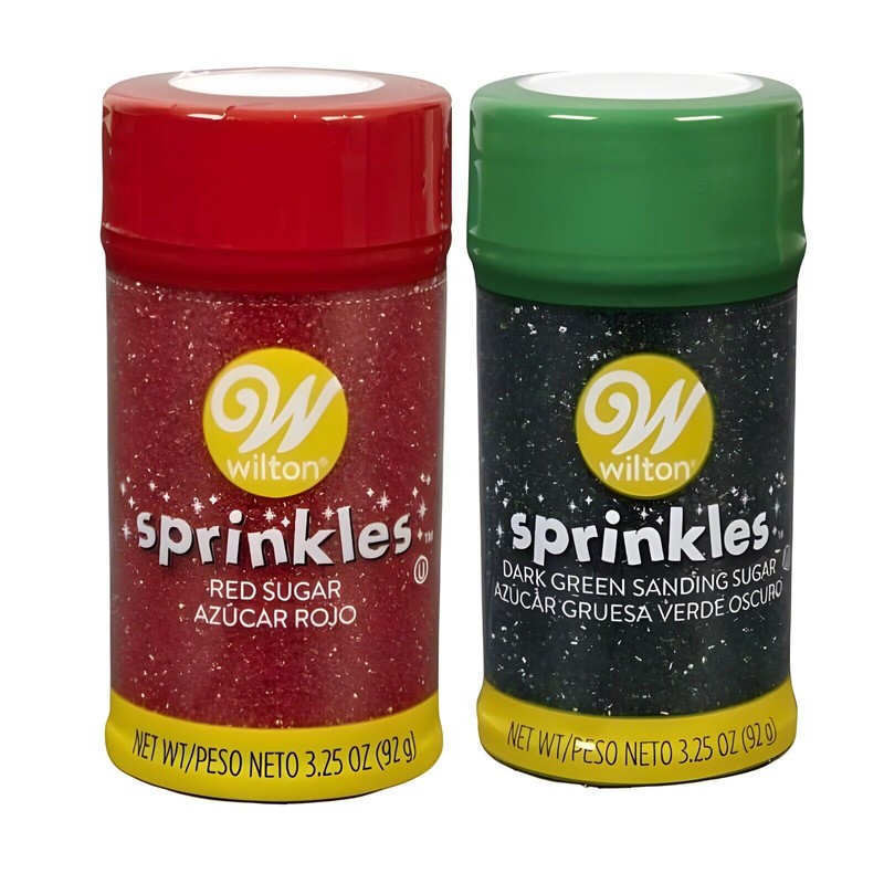 WILTON SPRINKLES RED & GREEN SANDING SUGAR 3.25oz Holiday Baking