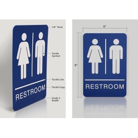 Headline Sign 5212 Women and Men’s Restroom ADA Sign with Grade 2 Braille and Tactile Graphics, 6" x 9", Blue/White, Made in USA