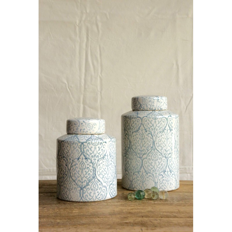 Blue & White Decorative Ginger Jar with Lid