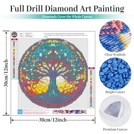 Fountor Tree of Life Diamond Art Kits for Adults - Stained Glass Diamond Painting Kits for Adults Beginners, DIY 5D Tree of Life Round Diamond Gem Art Kits for Gift Home Wall Decor 12x12inch