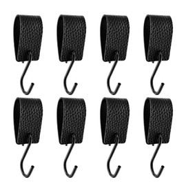 FORETOGO 8 Pcs Leather S Hooks,Multifunctional S-Hook with Leather Loop,Black S Hook for Hanging,Metal Coat Hooks for Kitchen Bathroom Bedroom