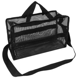 SHANY Collapsible Mesh Bag – Large See-Thru Travel Tote with Shoulder Straps – Water-Resistant with Zippered Pockets – Black
