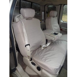 Durafit Seat Covers Made to fit F150 Regular and Super Cab Front Low Back 40/60 Split Seat with Integrated Seat Belts and Opening Console Exact Fit Seat Covers in Gray Automotive Twill