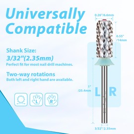 MagiBling Crystal Top Large Barrel 3/32'' Nail Drill Bits, Safety Cross Cut Tungsten Carbide Bit, Left and Right Hand Use, Manicure Pedicure Cuticle Gel Polishing, Remove Gel fast, Quadruple Coarse.