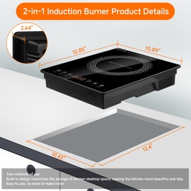 AceFox 1800W Electric Induction Burner with LED Display, Built-in Design, Touch Panel, 4 Hours Timer, Programmable, Portable Induction Cooktop for Home Kitchen