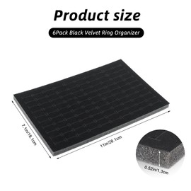 ARPOVIST 6 Pack Black Velvet Ring Organizer Foams, 100 Slot Earring Storage Box, 11 x 7 x 0.5 In Earring Jewelry Ring Inserts Foam Tray Velvet Jewelry Box for Drawer Dresser Store Boutique Display